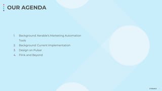 OUR AGENDA
2
1. Background: Iterable’s Marketing Automation
Tools
2. Background: Current Implementation
3. Design on Pulsar
4. Flink and Beyond
 