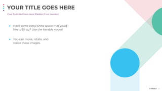 42
Your Subtitle Goes Here (Delete if not needed)
YOUR TITLE GOES HERE
● Have some extra white space that you’d
like to fill up? Use the Iterable nodes!
● You can move, rotate, and
resize these images.
 