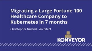 Migrating a Large Fortune 100
Healthcare Company to
Kubernetes in 7 months
Christopher Nuland - Architect
1
 