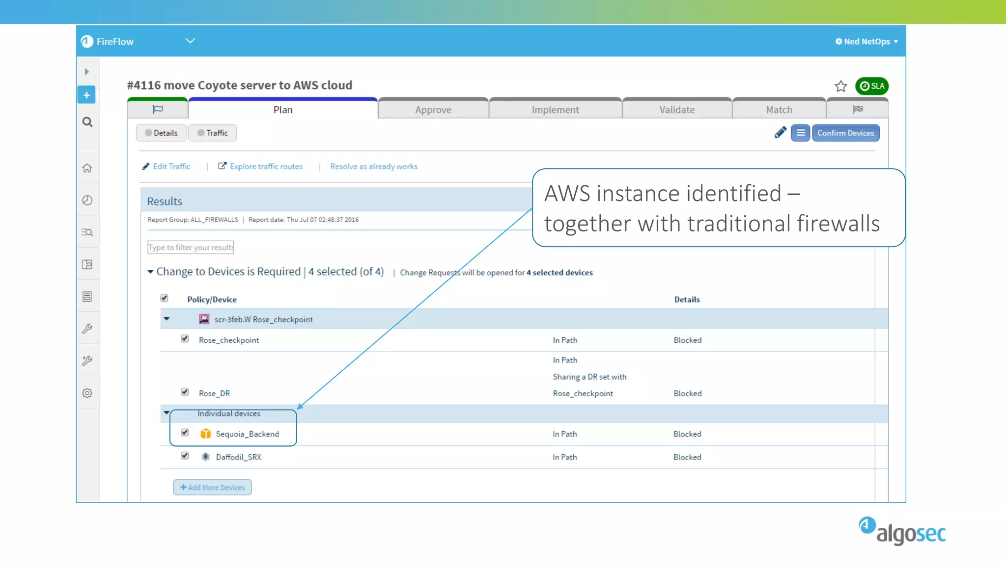 AWS instance identified –
together with traditional firewalls
 