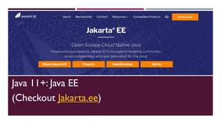 Java 11+: Java EE
(Checkout Jakarta.ee)
 