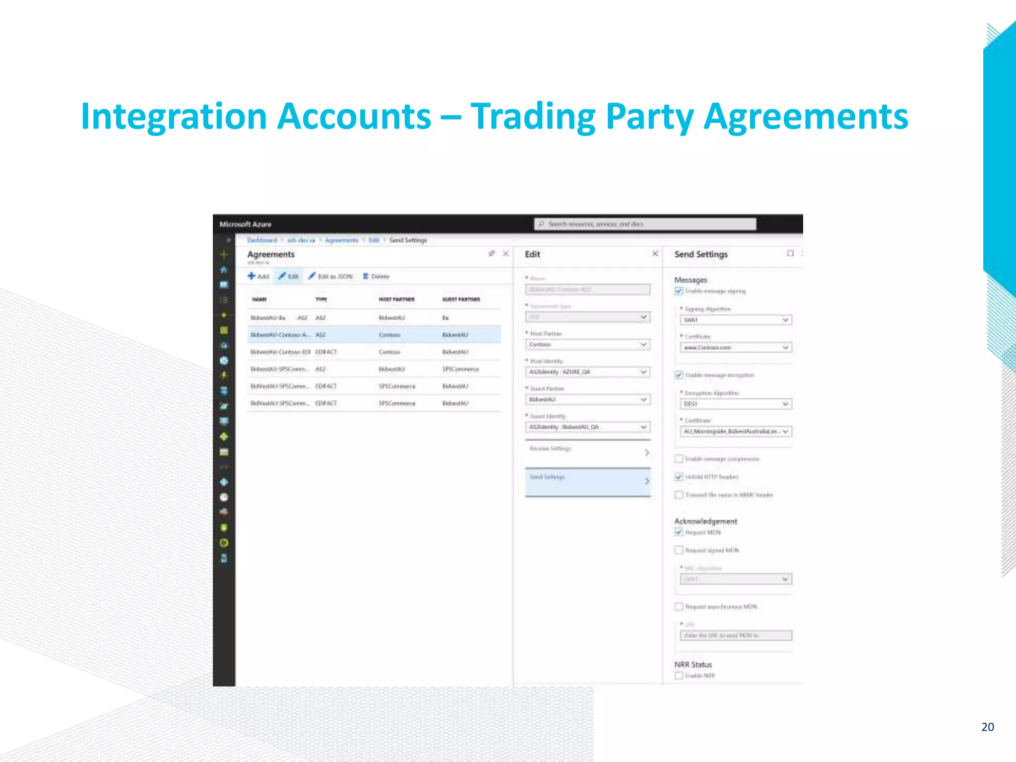 Integration Accounts – Trading Party Agreements
20
 