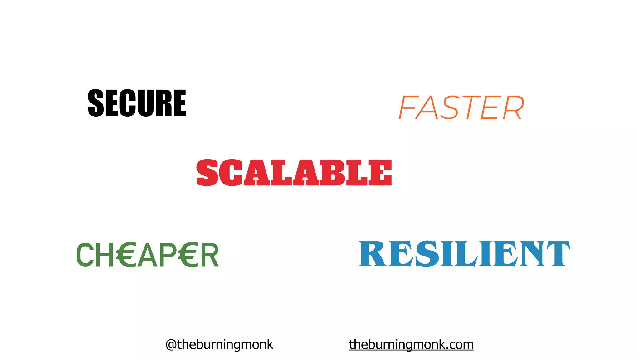 @theburningmonk theburningmonk.com
FASTER
CH€AP€R
SCALABLE
RESILIENT
SECURE
 