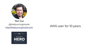 Yan Cui
http://theburningmonk.com
@theburningmonk
AWS user for 10 years
 