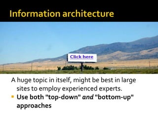 A huge topic in itself, might be best in large sites to employ experienced experts.  Use both "top-down"  and  "bottom-up" approaches 