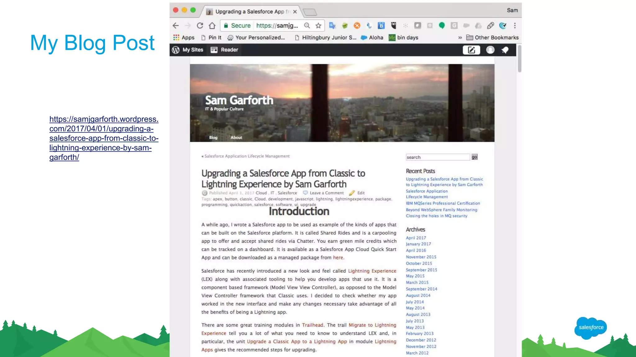 My Blog Post
https://samjgarforth.wordpress.
com/2017/04/01/upgrading-a-
salesforce-app-from-classic-to-
lightning-experience-by-sam-
garforth/
 