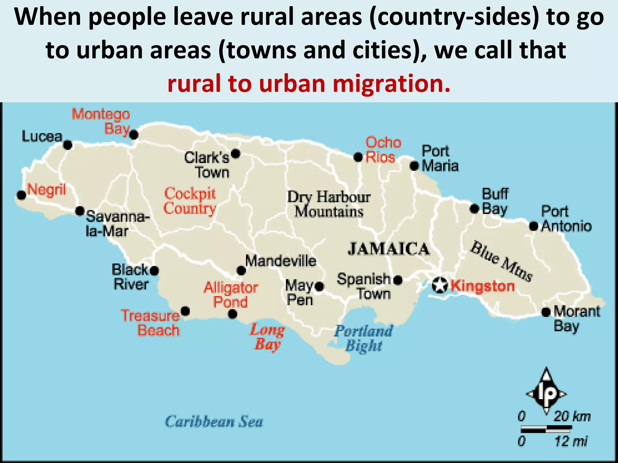 When people leave rural areas (country-sides) to go to urban areas (towns and cities), we call that  rural to urban migration. 