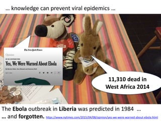 … knowledge can prevent viral epidemics …
The Ebola outbreak in Liberia was predicted in 1984 …
… and forgotten. https://www.nytimes.com/2015/04/08/opinion/yes-we-were-warned-about-ebola.html
11,310 dead in
West Africa 2014
 