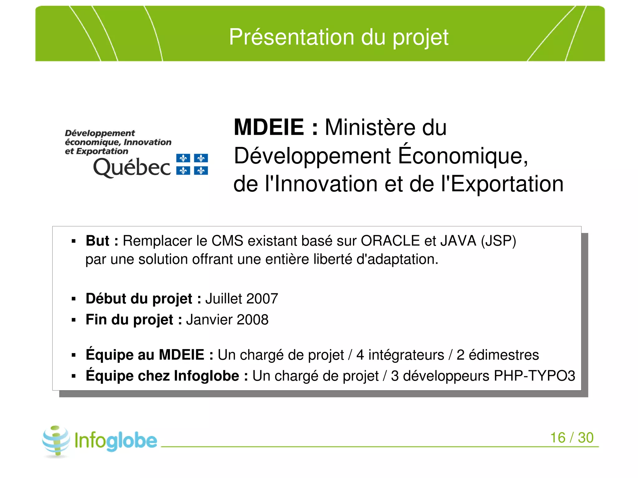 Migration du site du MDEIE vers le CMS TYPO3