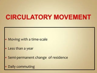 Moving with a time-scale
Less than a year
Semi-permanent change of residence
Daily commuting