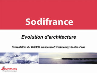 Evolution d’architecture Présentation du 26/03/07 au Microsoft Technology Center, Paris 