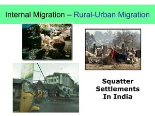 Internal Migration – Rural-Urban Migration
Squatter
Settlements
In India
 
