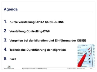 AgendaKurze Vorstellung OPITZ CONSULTINGVorstellung Controlling-DWHVorgehen bei der Migration und Einführung der OBIEETechnische Durchführung der MigrationFazit
