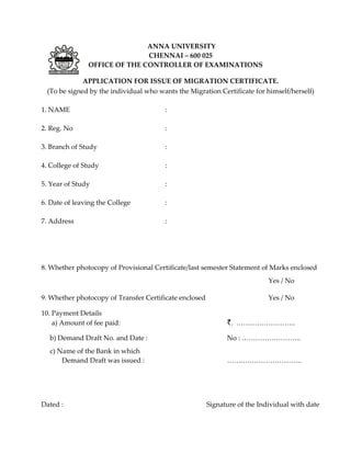 Migration Certificate Form.pdf Migration certificate | PDF