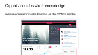 Organisation des wireframes/design
inVision pour collaborer avec les designer et UX, et ce AVANT la migration
 