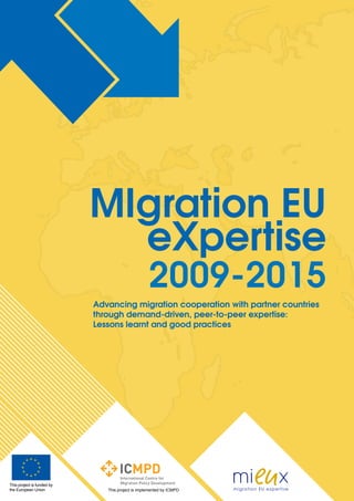 MIgration EU
eXpertise
2009-2015
Advancing migration cooperation with partner countries
through demand-driven, peer-to-peer expertise:
Lessons learnt and good practices
This project is implemented by ICMPD
This project is funded by
the European Union
 
