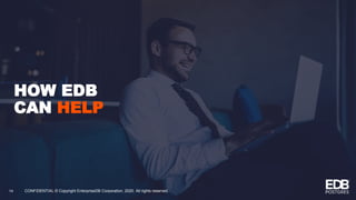HOW EDB
CAN HELP
14 CONFIDENTIAL © Copyright EnterpriseDB Corporation, 2020. All rights reserved.
 