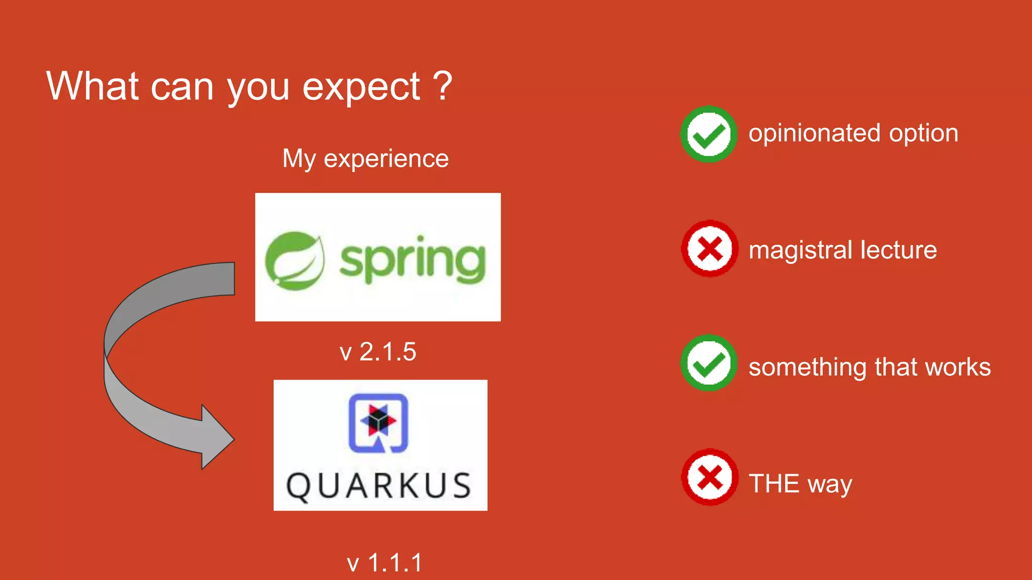 What can you expect ?
My experience
v 2.1.5
v 1.1.1
opinionated option
magistral lecture
something that works
THE way
 