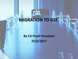 MIGRATION TO GST
By CA Piyali Parashari
25/6/2017
 