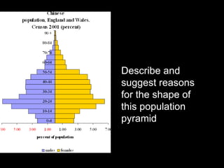 Describe and suggest reasons for the shape of this population pyramid 