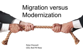 Migration versus
Modernization
Peter Presnell
CEO, Red Pill Now
 