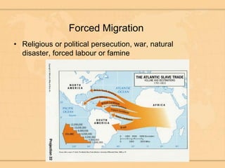 Forced MigrationReligious or political persecution, war, natural disaster, forced labour or famine