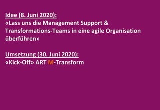 16.04.2021 | 2
Lean-Agile Journey @ Migros | Joël Krapf
Idee (8. Juni 2020):
«Lass uns die Management Support &
Transforma...
