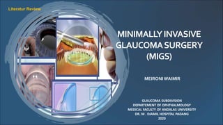 MINIMALLYINVASIVE
GLAUCOMASURGERY
(MIGS)
GLAUCOMA SUBDIVISION
DEPARTEMENT OF OPHTHALMOLOGY
MEDICAL FACULTY OF ANDALAS UNIVERSITY
DR. M . DJAMIL HOSPITAL PADANG
2020
MEIRONIWAIMIR
Literatur Review
 