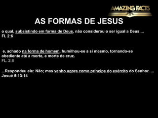 O DEUS VISÍVEL... Disse Manoá a sua mulher: Certamente morreremos, porquanto temos visto a Deus.JUÍZES 13:22 Disse-lhe Felipe: Senhor, mostra-nos o Pai, e isso nos basta.9 Respondeu-lhe Jesus: Há tanto tempo que estou convosco, e ainda não me conheces, Felipe? Quem me viu a mim, viu o Pai; como dizes tu: Mostra-nos o Pai?JOÃO 14:8-9Mas o anjo do Senhor apareceu à mulher e lhe disse: Eis que és estéril, e nunca deste à luz; porém conceberás, e terás um filho.Juizes 13:3