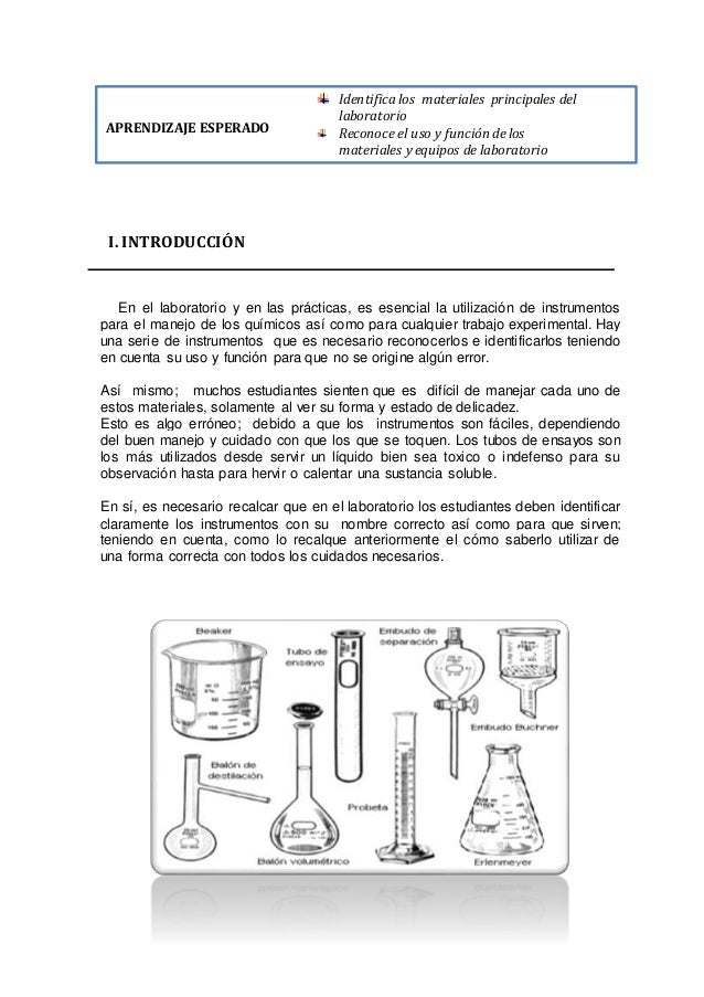 RECONOCIMIENTO Y USO DE LOS PRINCIPALES MATERIALES DE LABORATORIO DE RECONOCIMIENTO Y USO DE LOS PRINCIPALES MATERIALES DE LABORATORIO DE