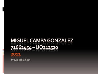 Miguel CaMpagonzález71662454 – UO2125202011 Previo tabla hash 