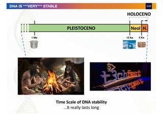 1 Ma 12 Ka 5 Ka
PLEISTOCENO H.Neol
HOLOCENO
DNA IS ***VERY*** STABLE
Time Scale of DNA stability
…It really lasts long
 