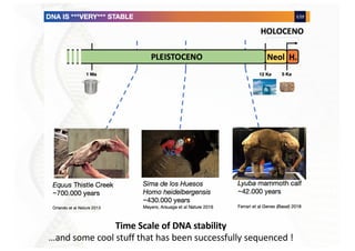 Time Scale of DNA stability
…and some cool stuff that has been successfully sequenced !
 