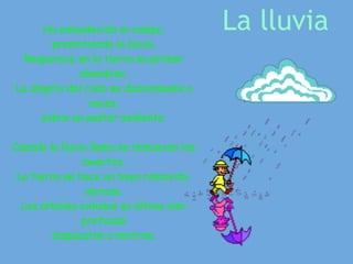 Ha enmudecido el campo,            La lluvia
       presintiendo la lluvia.
 Reaparece en la tierra su primer
             abandono.
La alegría del cielo se desconsuela a
                veces,
     sobre un pastor sediento.

Cuando la lluvia llama se remueven los
               muertos.
 La tierra se hace un hoyo removido,
                oloroso.
  Los árboles exhalan su último olor
               profundo
        dispuestos a morirse.
 