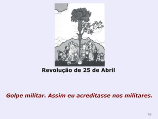 Revolução de 25 de Abril  Golpe militar. Assim eu acreditasse nos militares.    