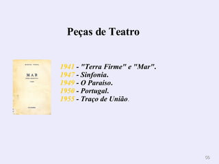 Peças de Teatro        1941  - "Terra Firme" e "Mar" .  1947  - Sinfonia .  1949  - O Paraíso .  1950  - Portugal .  1955  - Traço de União .   