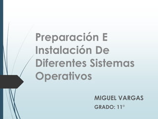 Preparación E 
Instalación De 
Diferentes Sistemas 
Operativos 
MIGUEL VARGAS 
GRADO: 11° 
 