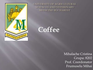 Mihalache Cristina
Grupa: 8202
Prof. Coordonator
Frumuselu Mihai
Coffee
 