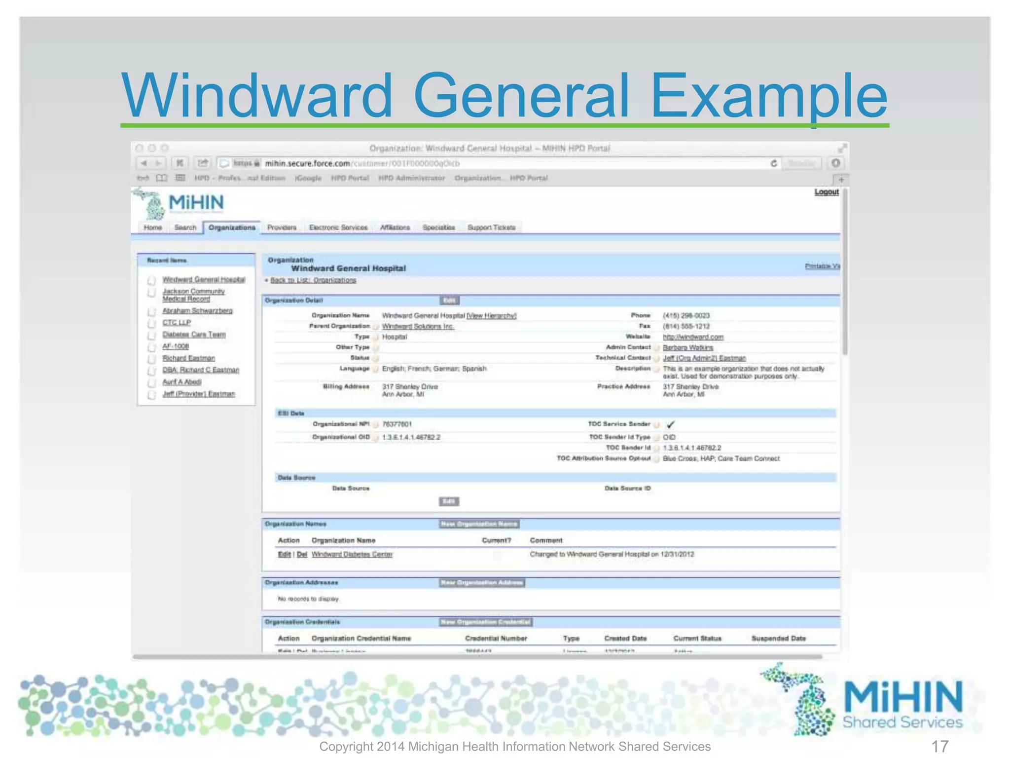 Windward General Example
Copyright 2014 Michigan Health Information Network Shared Services 17
 