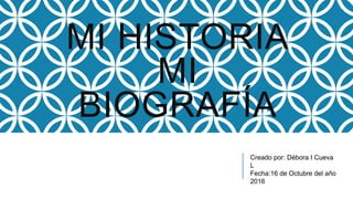 MI HISTORIA
MI
BIOGRAFÍA
Creado por: Débora I Cueva
L
Fecha:16 de Octubre del año
2016
 
