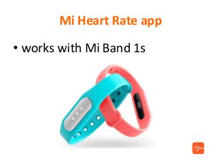 Mi HR on Android
• measures Your heart
rate:
- continuosly,
- at set frequency,
• measures cadency
(steps per minute)
 
