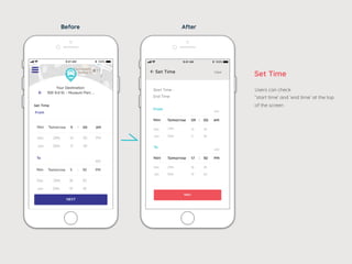 Before After
Set Time
Users can check
“start time’ and ‘end time’ at the top
of the screen
 