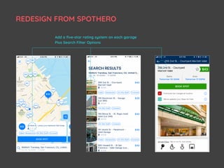 REDESIGN FROM SPOTHERO
Add a ﬁve-star rating system on each garage
Plus Search Filter Options
 