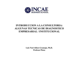 INTRODUCCION A LA CONSULTORIA:
ALGUNAS TECNICAS DE DIAGNOSTICO
   EMPRESARIAL / INSTITUCIONAL




       Luis Noel Alfaro Gramajo, Ph.D.
               Profesor Pleno
 