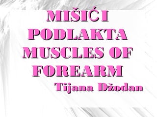 MIŠI IĆMIŠI IĆ
PODLAKTAPODLAKTA
MUSCLES OFMUSCLES OF
FOREARMFOREARM
Tijana DžodanTijana Džodan
 