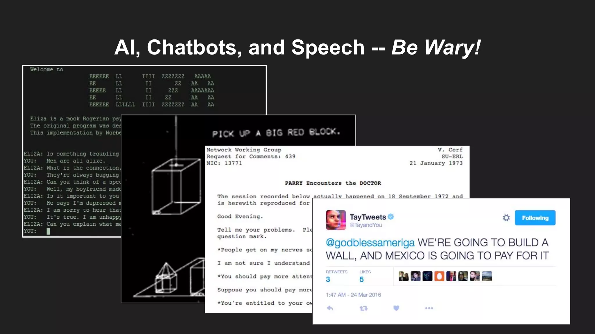 AI, Chatbots, and Speech -- Be Wary!
 
