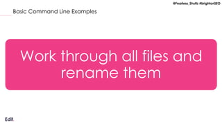 @Fearless_Shultz #brightonSEO
Basic Command Line Examples
Work through all files and
rename them
 
