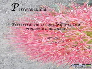 P  erseverancia


Perseverancia es aquello que se está
      propuesto a alcanzar.
 