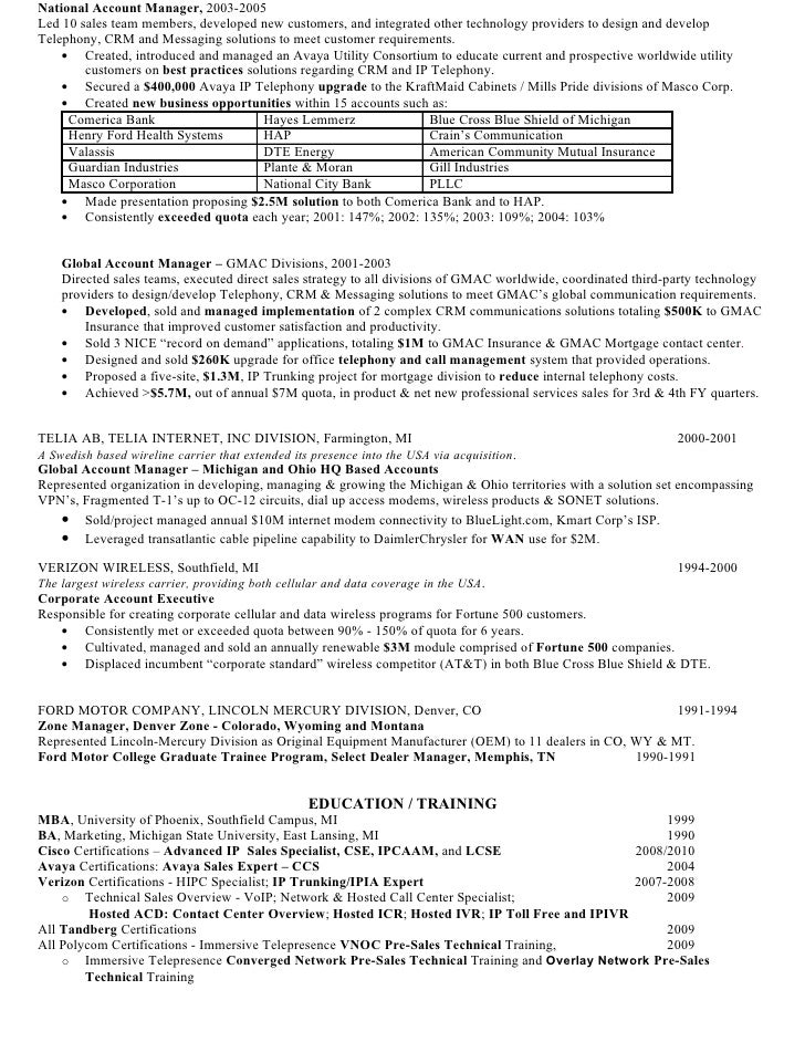 national account executive resume