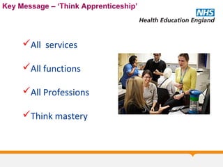 Key Message – ‘Think Apprenticeship’
All services
All functions
All Professions
Think mastery
 
